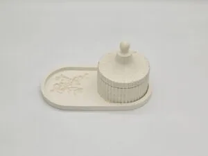Plateau Jaune avec Fleur et Vide Poche Assorti