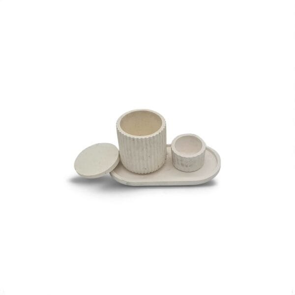 Plateau Rectangulaire Blanc avec Boîte et Petit Pot Assortis