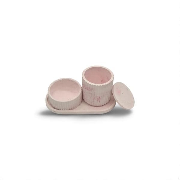 Plateau Rectangulaire Rose avec Petit Carré et Boîte Assortie