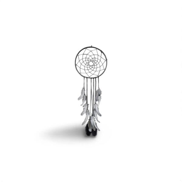 Attrape-Rêve Gris avec Plumes Grises et Noires – Décoration Apaisante