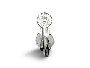 Attrape-rêves gris anthracite avec plumes d’autruche et fil d’argent