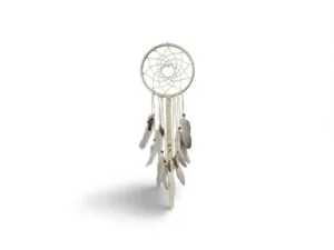 Attrape-Rêves Blanc – Plumes Blanches et Perles en Bois Naturelles
