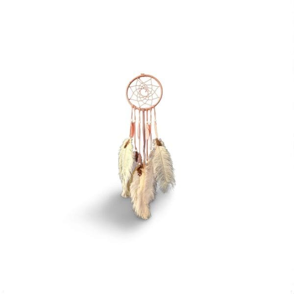 Attrape-Rêves Rose Saumon – Élégance Bohème et Plumes Naturelles