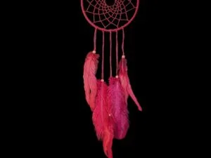 ✨ Attrape-rêves bordeaux pailleté – Plumes de faisan et d’autruche, artisanat raffiné ✨